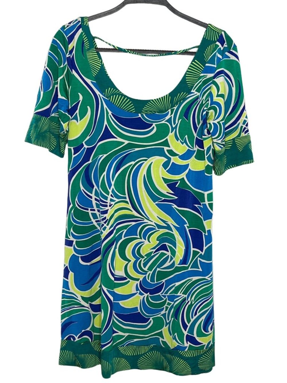 Lucidez Green Blue Mini Shift Dress 2 Short Sleeve Boho